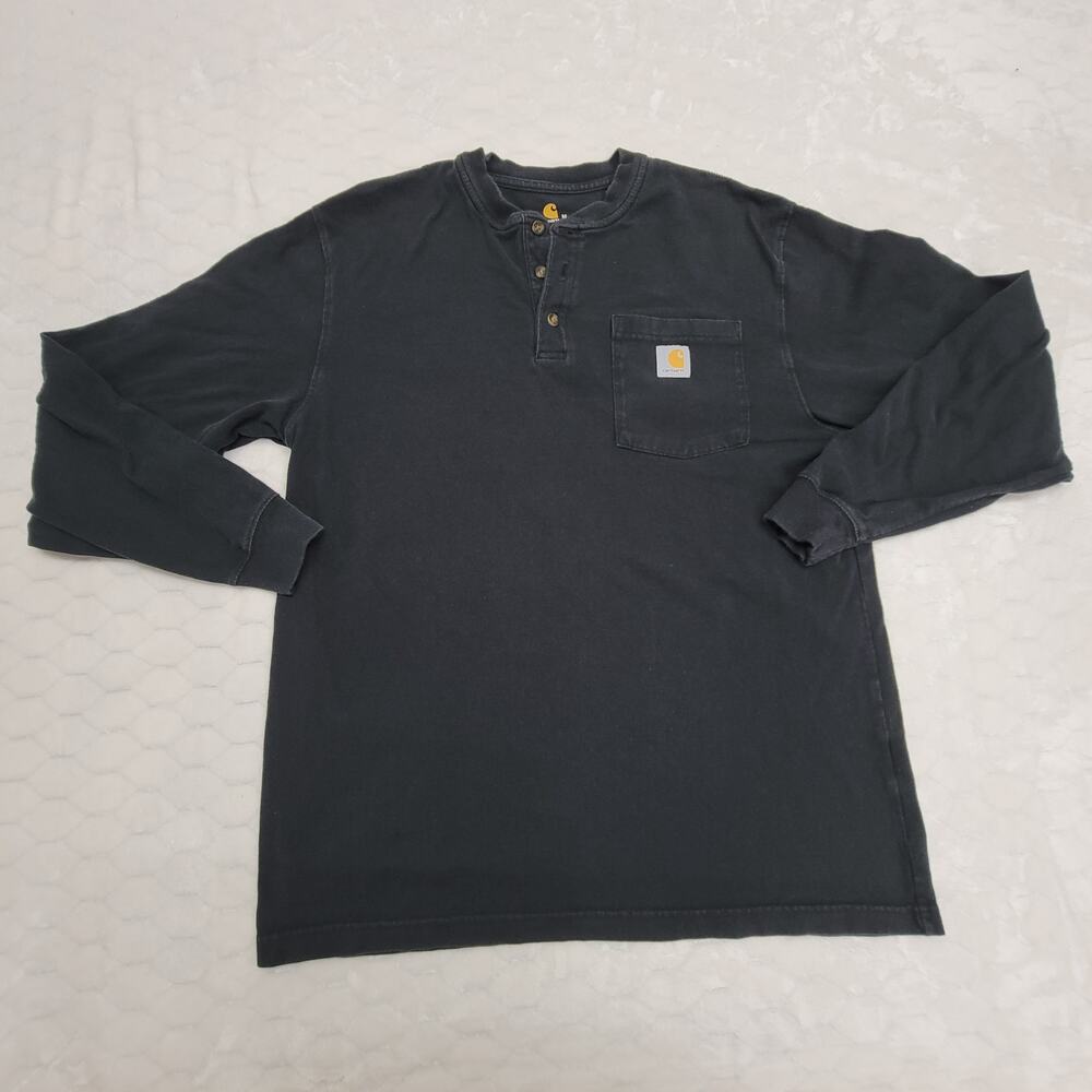Carhartt Mens M K128 BLK Black Long Sleeve Henley Pocket T Shirt Workwear READ